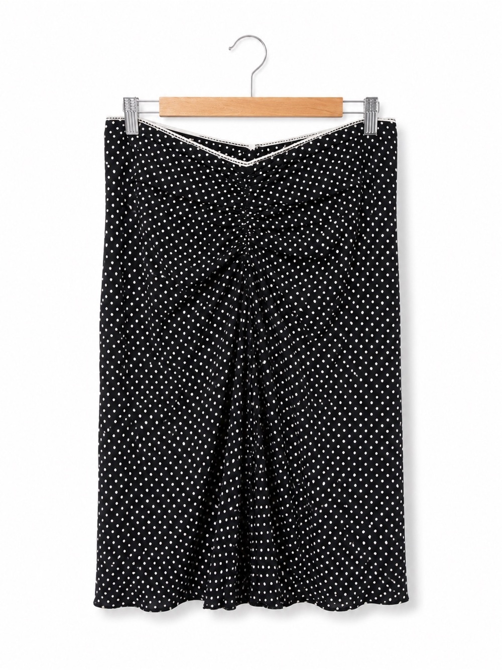 RIANI NWT Black Polka Dot Midi Skirt with Ruched Front